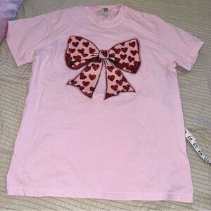 Pink Comfort Colors Sequin Bow Tee medium